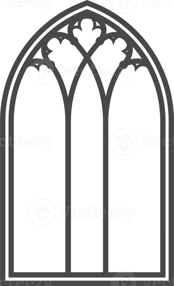 Church medieval window. Old gothic style architecture element. Outline illustration png