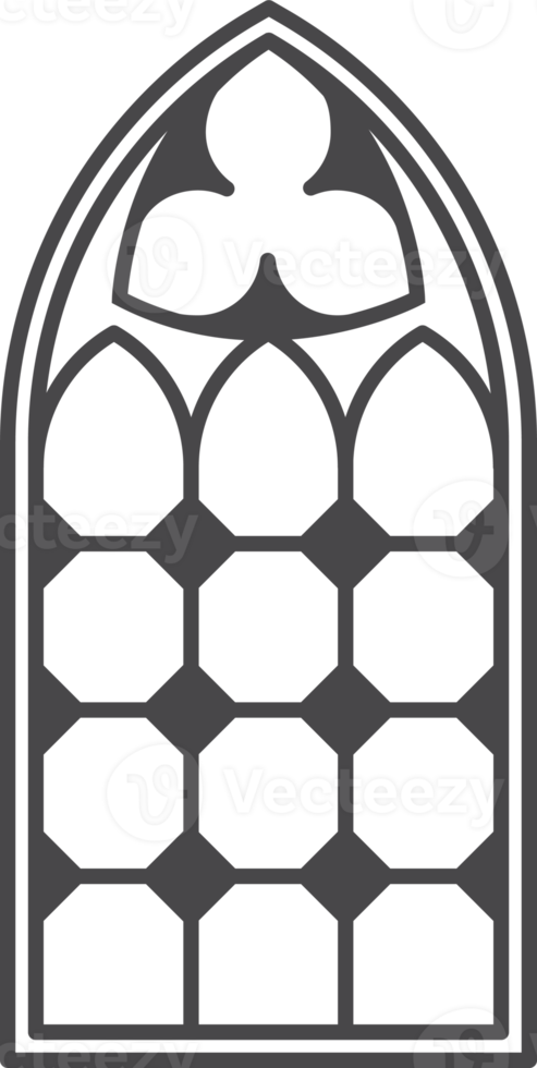 Church medieval window. Old gothic style architecture element. Outline illustration png