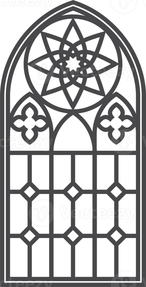 Church medieval window. Old gothic style architecture element. Outline illustration png