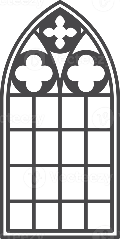 Church medieval window. Old gothic style architecture element. Outline illustration png