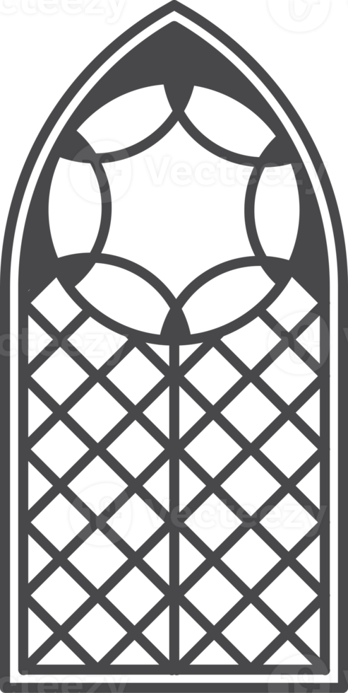 Church medieval window. Old gothic style architecture element. Outline illustration png