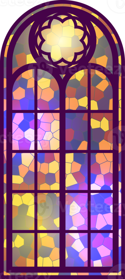 Gothic window. Vintage stained glass church frame. Element of traditional European architecture png