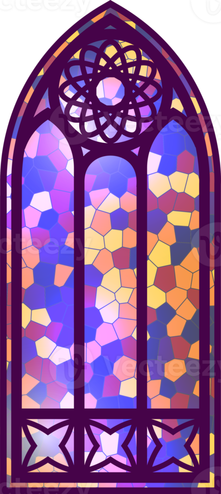 Gothic window. Vintage stained glass church frame. Element of traditional European architecture png