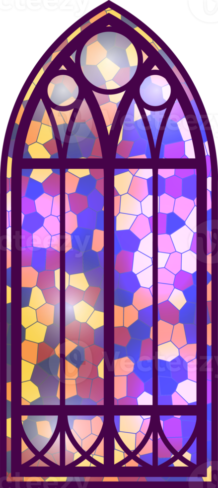 Gothic window. Vintage stained glass church frame. Element of traditional European architecture png