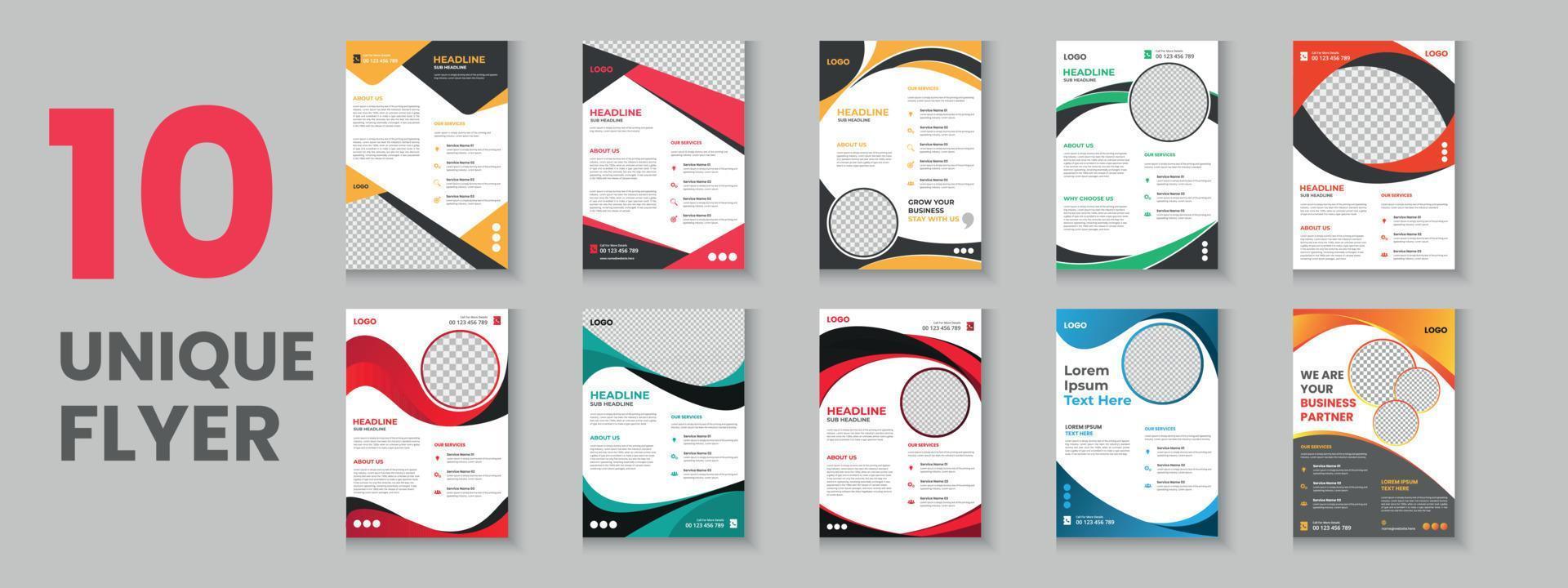 Mega items digital marketing flyer, corporate business flyer set, mega bundle poster collection design, a4 size abstract business flyer mega set and corporate brochure set layout vector