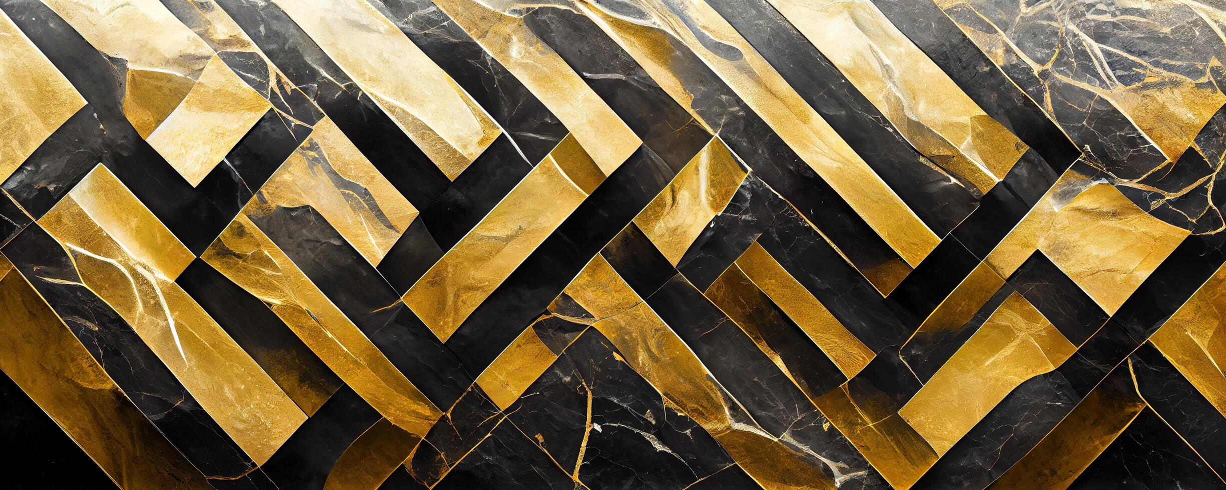 Abstract black golden grunge marble geometric background. photo