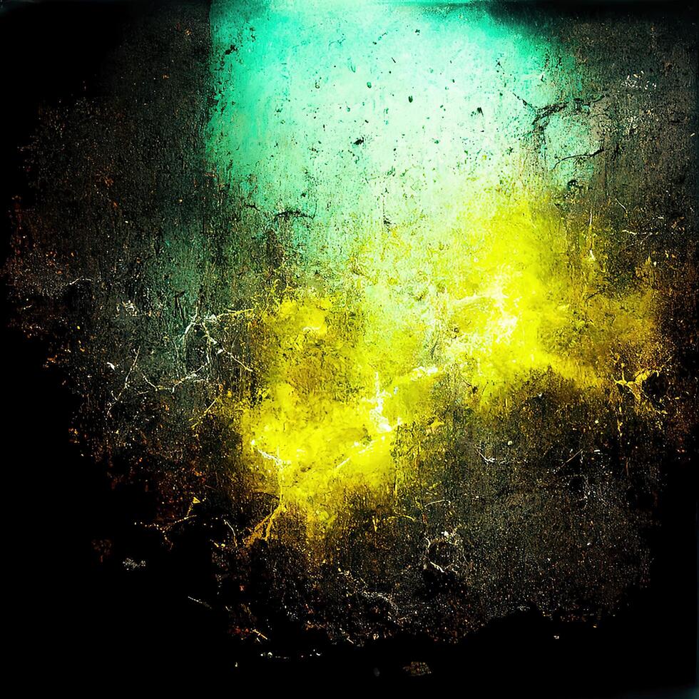 Turquoise and yellow luminous grunge concrete wall. photo
