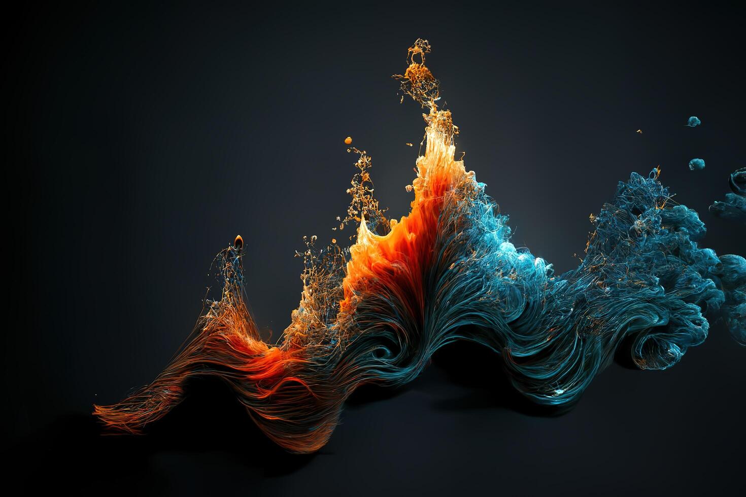 Blue and orange wave, meeting fire and water on black background. photo