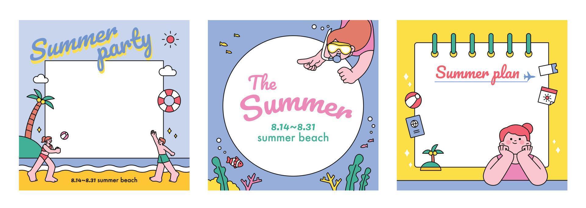 People enjoying summer. Summer vacation, beach resort advertising banner template. vector