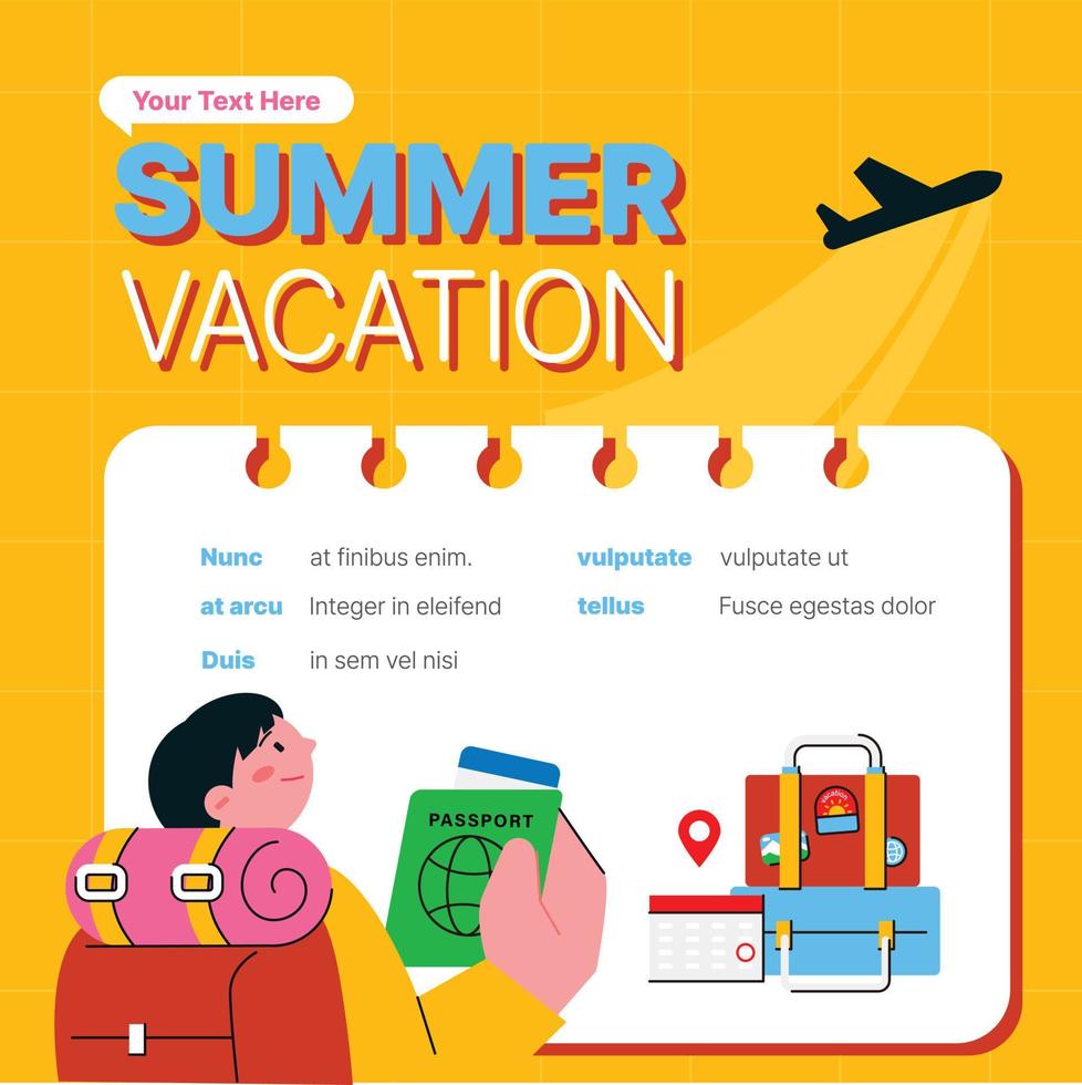 People enjoying summer. Overseas travel, backpacking. Summer vacation event marketing banner template. vector
