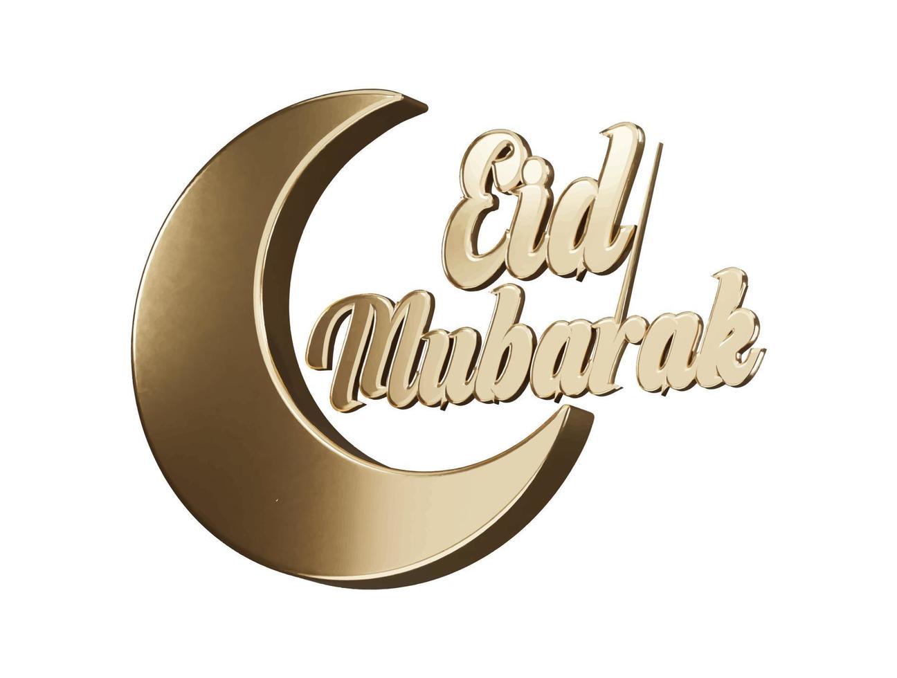 eid mubarak with a crescent moon 3d rendering vector illustration
