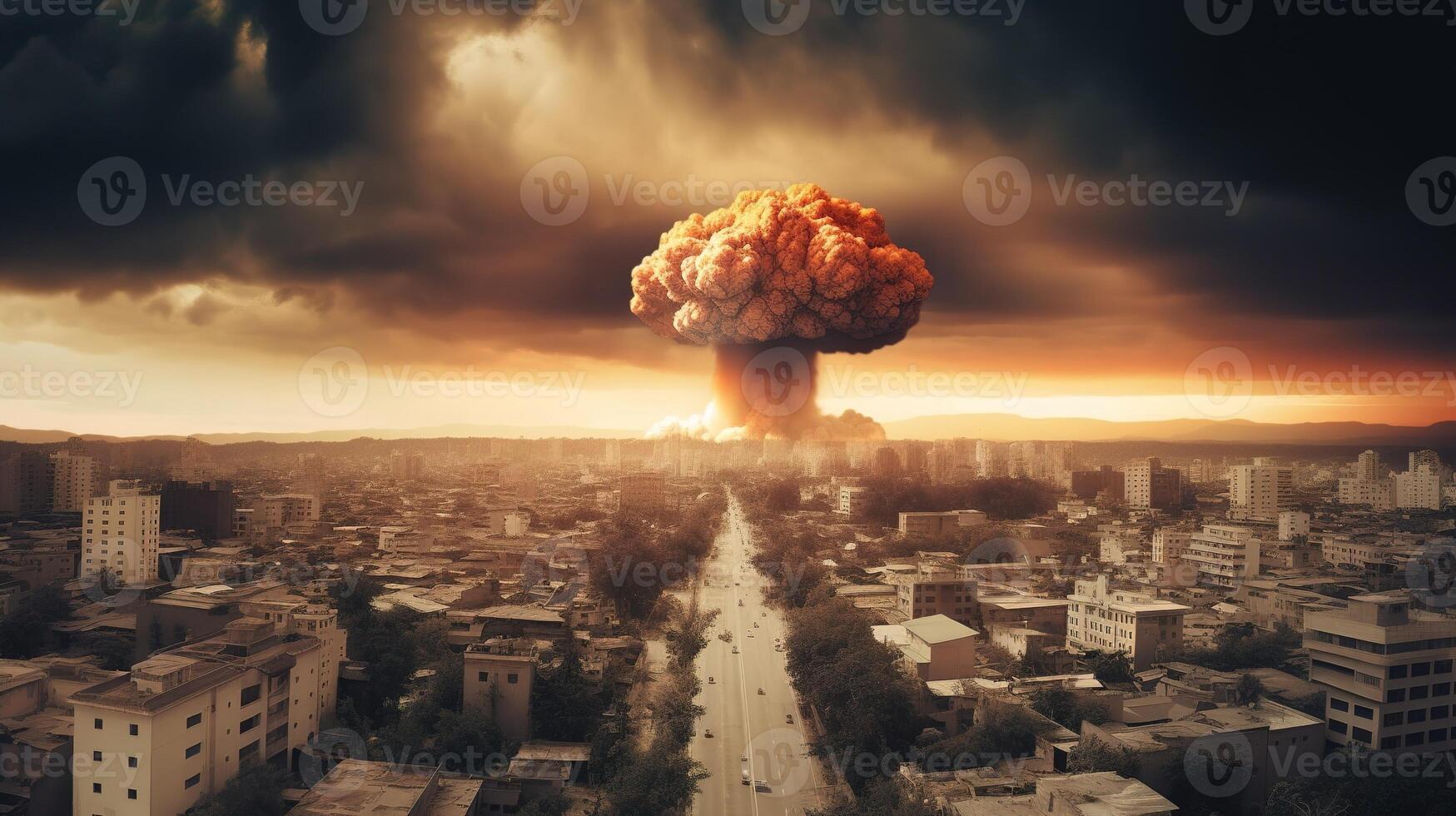 The Apocalypse Unleashed Massive Nuclear Bomb Explosion. photo