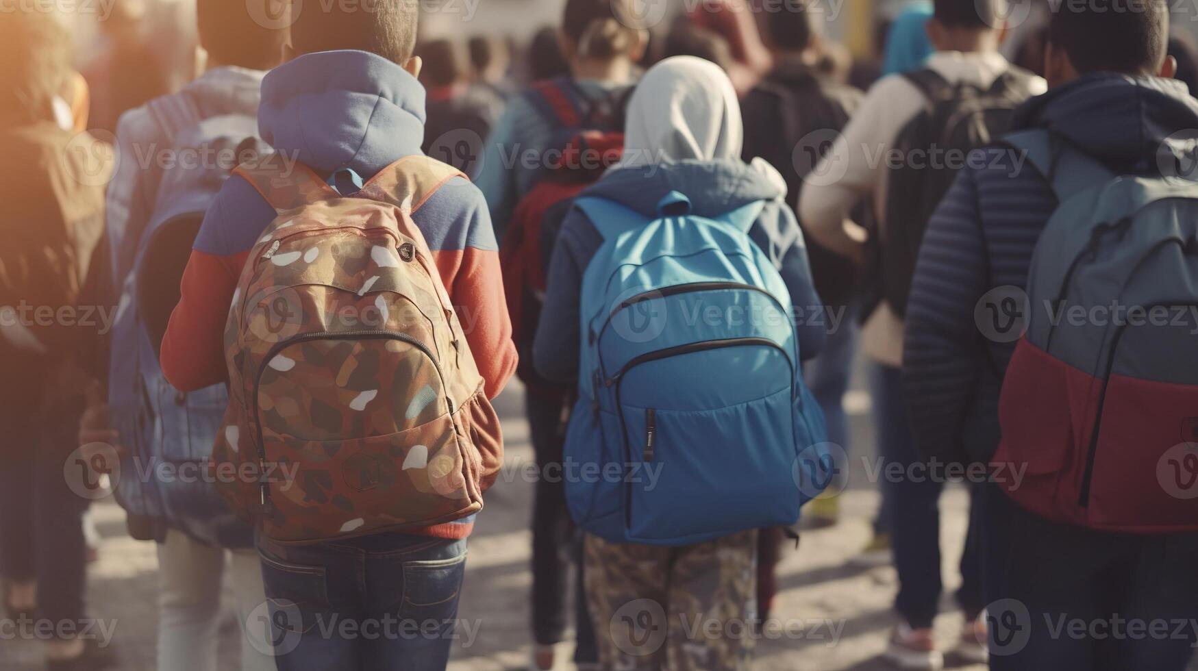 Displaced and Determined Refugees on a Long and Uncertain Journey. photo
