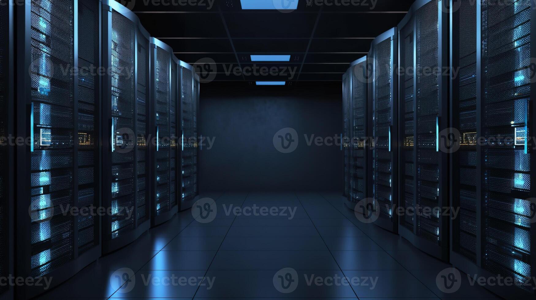 un red seguridad servidor habitación lleno con computadora bastidores generativo ai foto