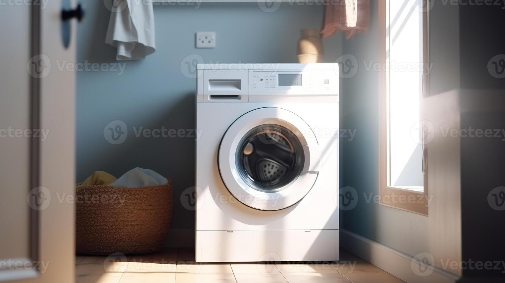 Modern Laundry Room, Stylish Furniture and Advanced Appliances. photo