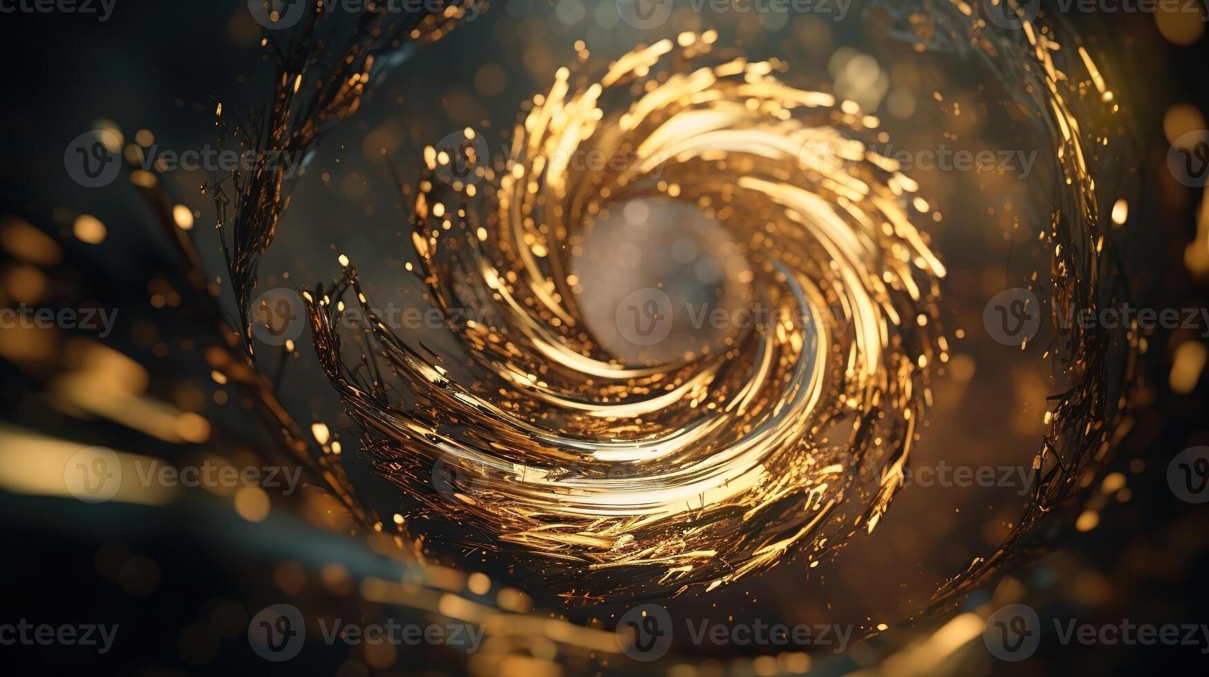 Explosion and swirl of gold sparkles background. photo