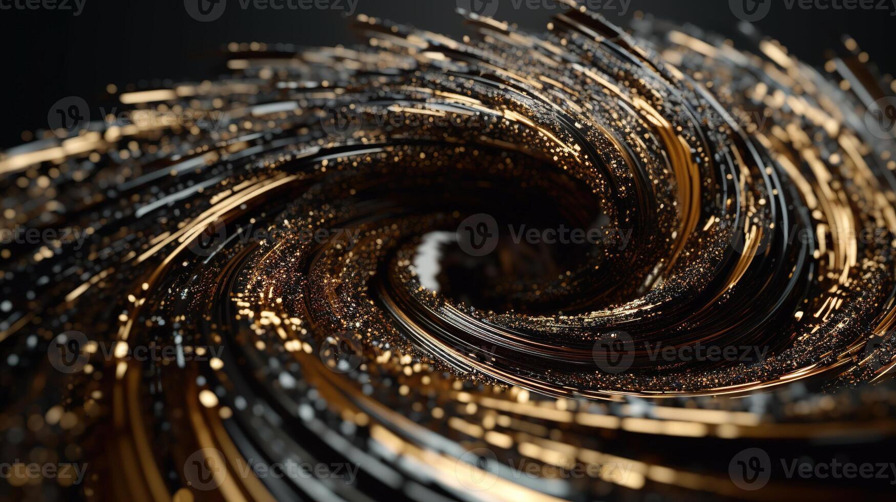 Explosion and swirl of gold sparkles background. photo