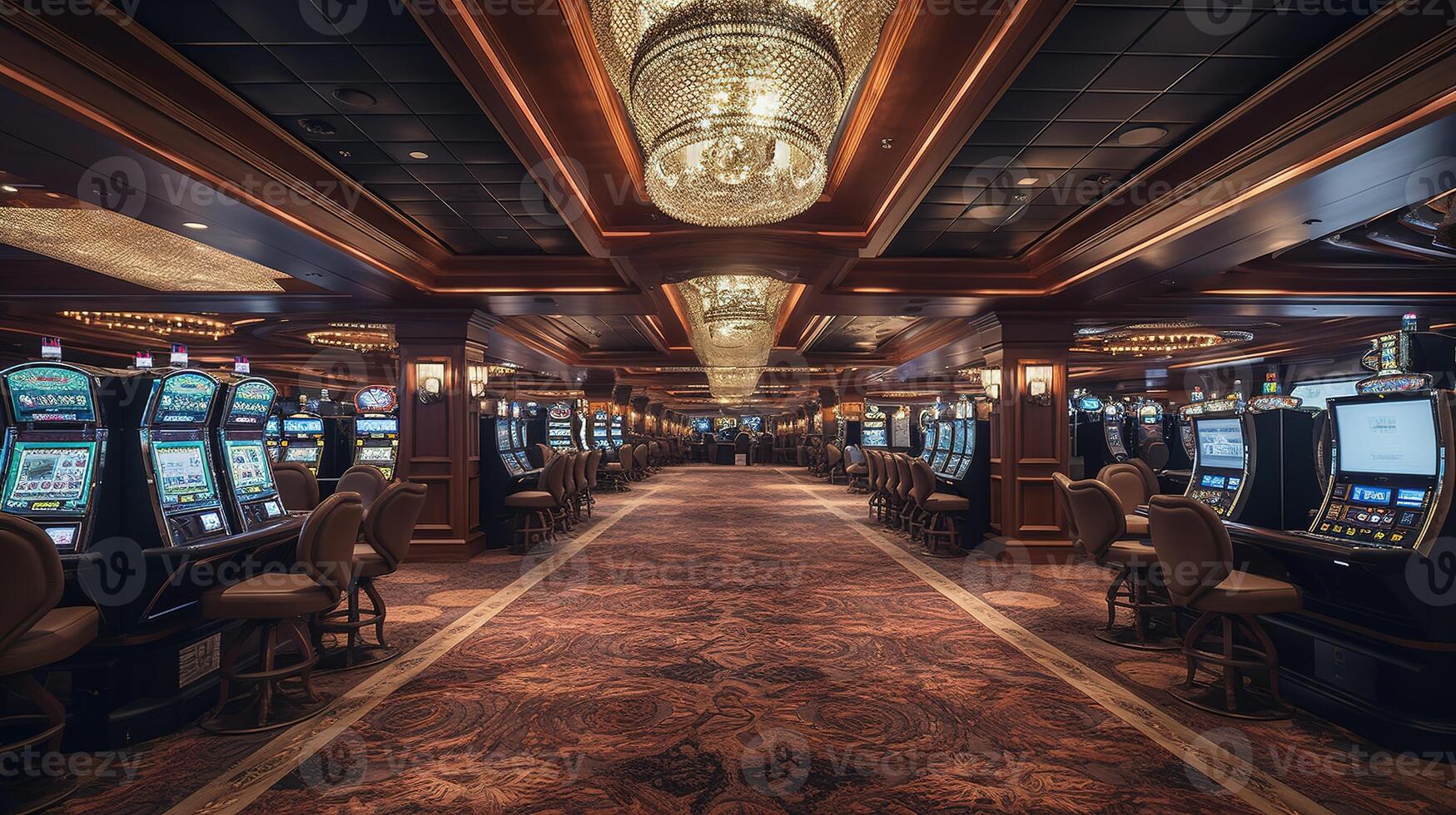 A Lavish Casino Interior with Abundant Slot Machines. photo