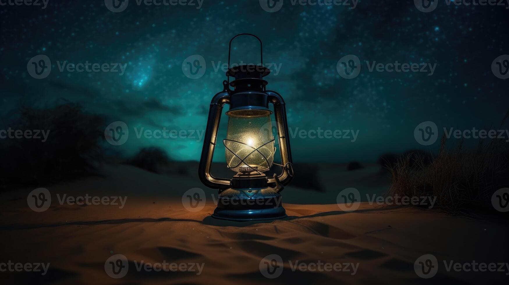 An image of an illuminated eid lantern at night with photo