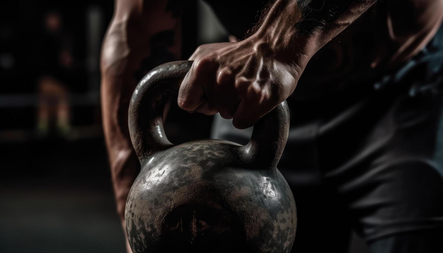 Close-up photo of the athlete doing kettlebell swings with a kettlebell in hand.