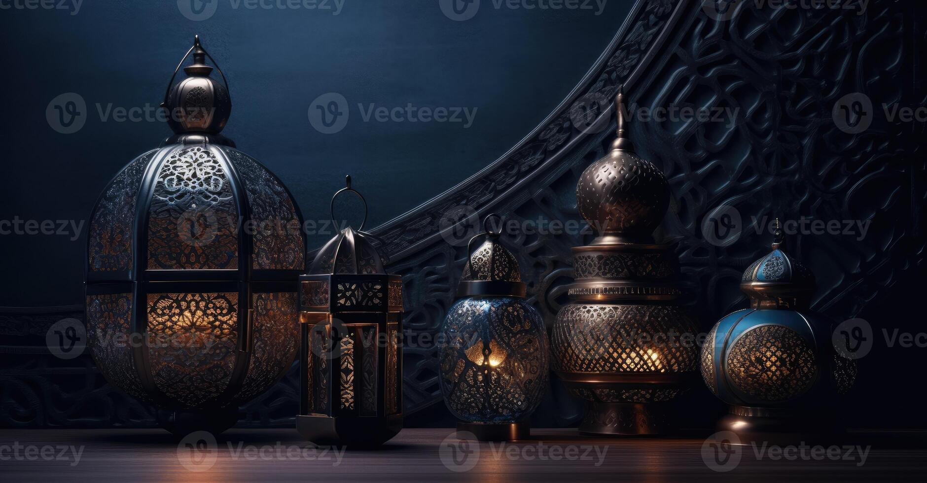 An image of an illuminated eid lantern at night with photo