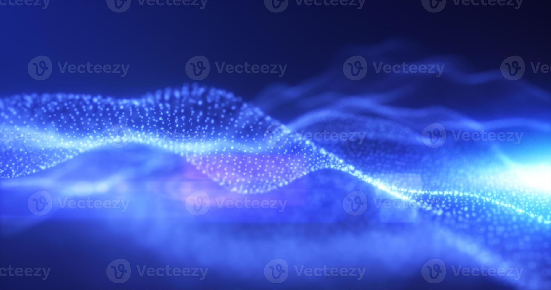 Abstract blue energy waves from particles of futuristic hi-tech glowing background photo