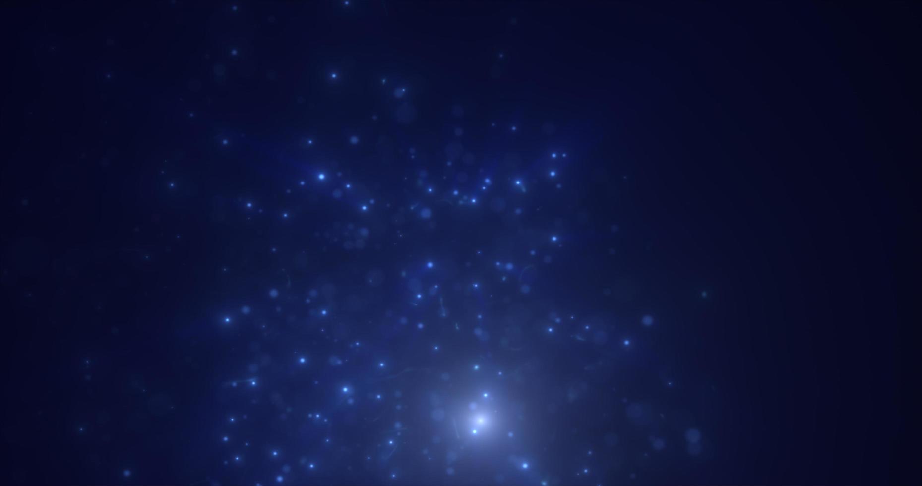 Abstract blue energy particles and dots glowing flying sparks festive with bokeh effect and blur background photo