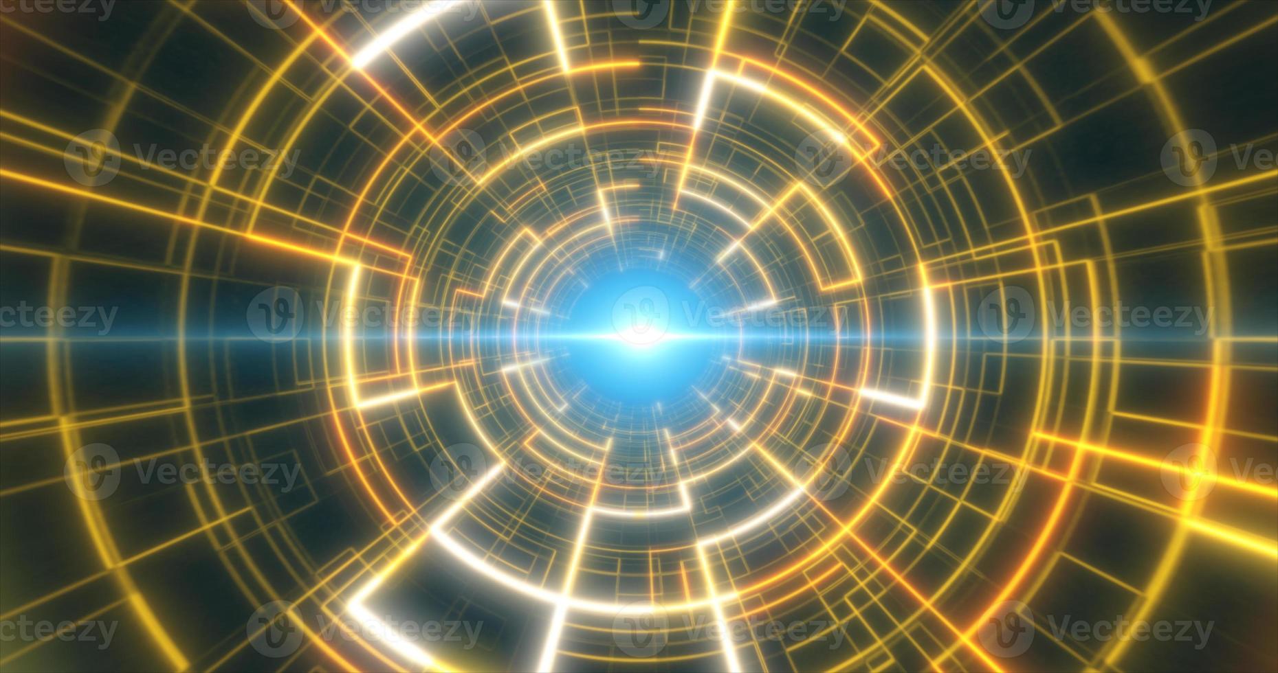Abstract yellow glowing neon laser tunnel futuristic hi-tech with energy lines, abstract background photo