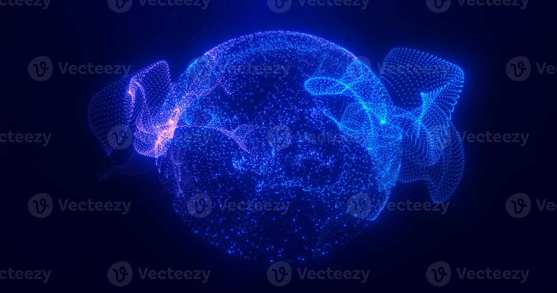 Abstract round blue sphere light bright glowing from rays of energy and magic waves from particles and dots, abstract background photo