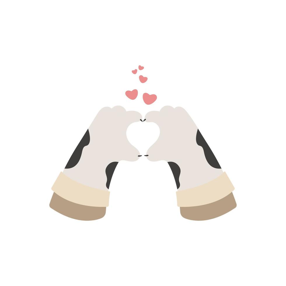 The cat's paws are folded into a heart, the finger gesture is a heart. Vector illustration of isolates