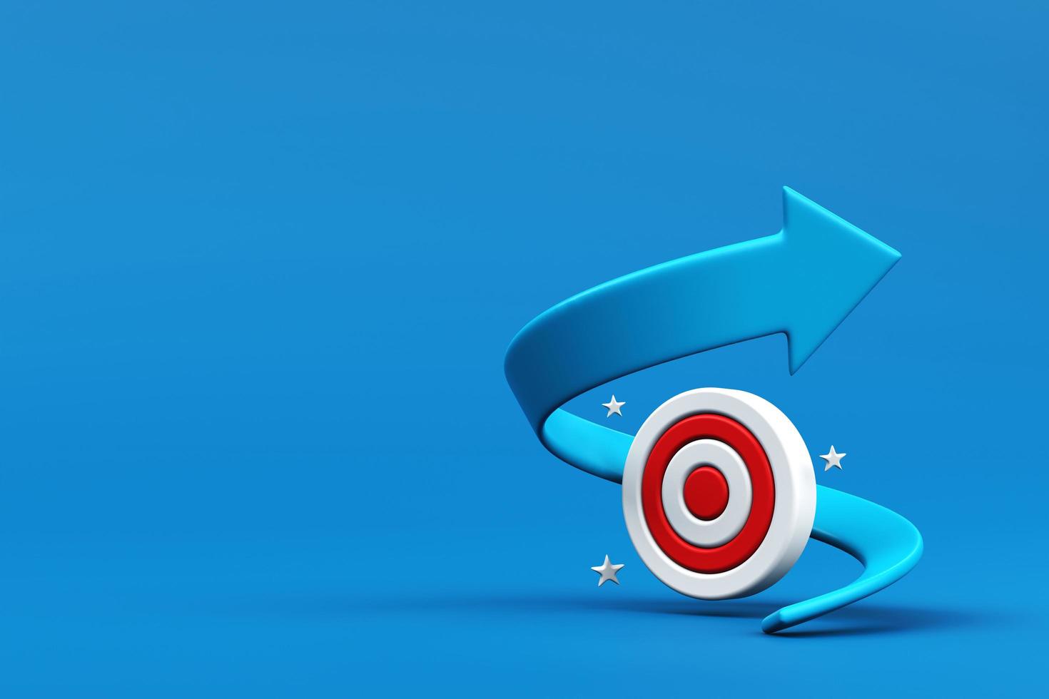 Target board inside upward spiral arrow, Growth spiral arrow with target on blue background, Business development concept, 3d rendering photo