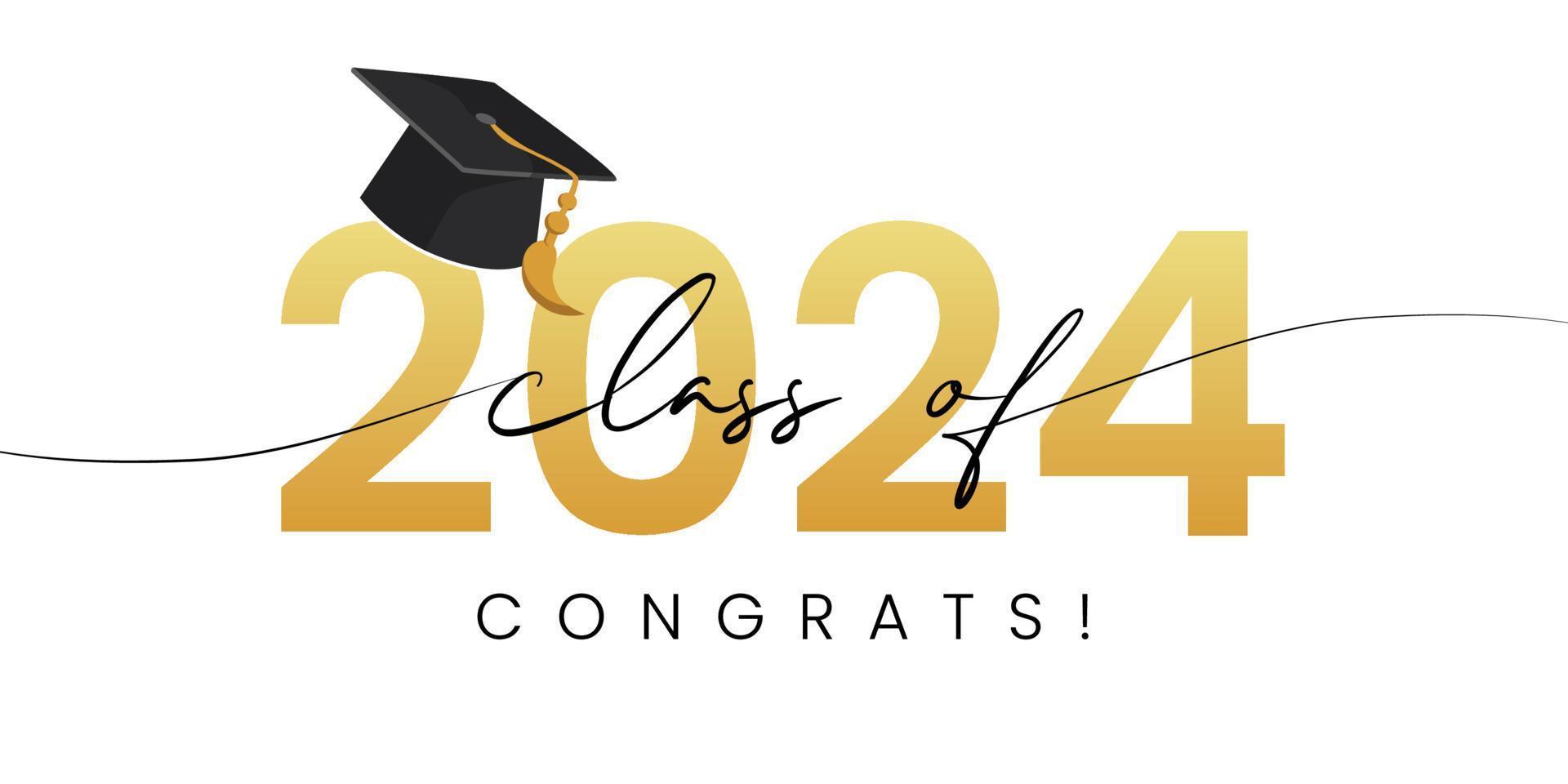 Class Of 2024 Word Lettering Script Banner Congrats Graduation Lettering With Academic Cap Template For Design Party High School Or College Graduate Invitations Vector 