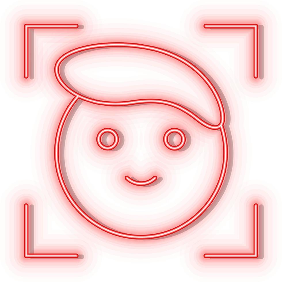 Retro style red neon vector icon face, recognition, tech red neon icon
