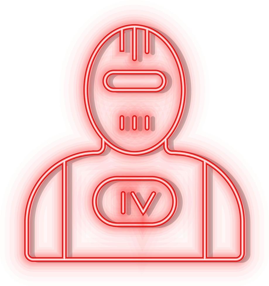 Retro style red neon vector icon terminator, robot red neon icon.