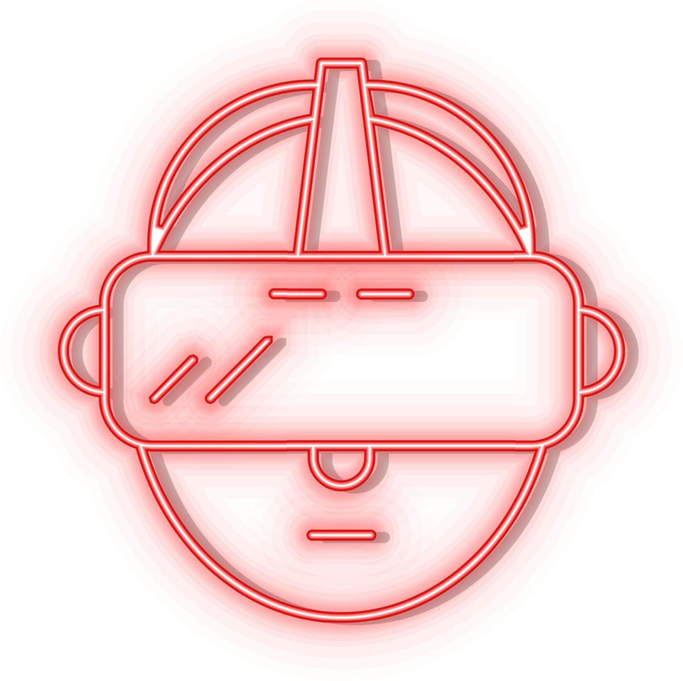 Retro style red neon vector icon VR, hat, man red neon icon.