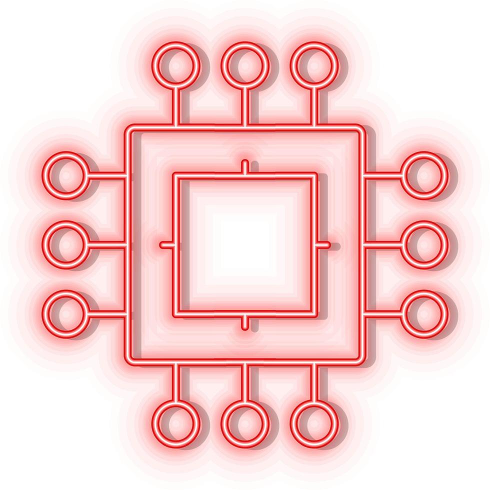 retro estilo rojo neón vector icono procesador, chip rojo neón icono.