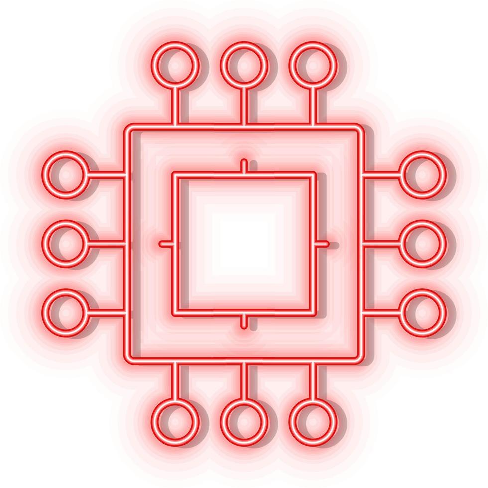 Retro style red neon vector icon processor, chip red neon icon.