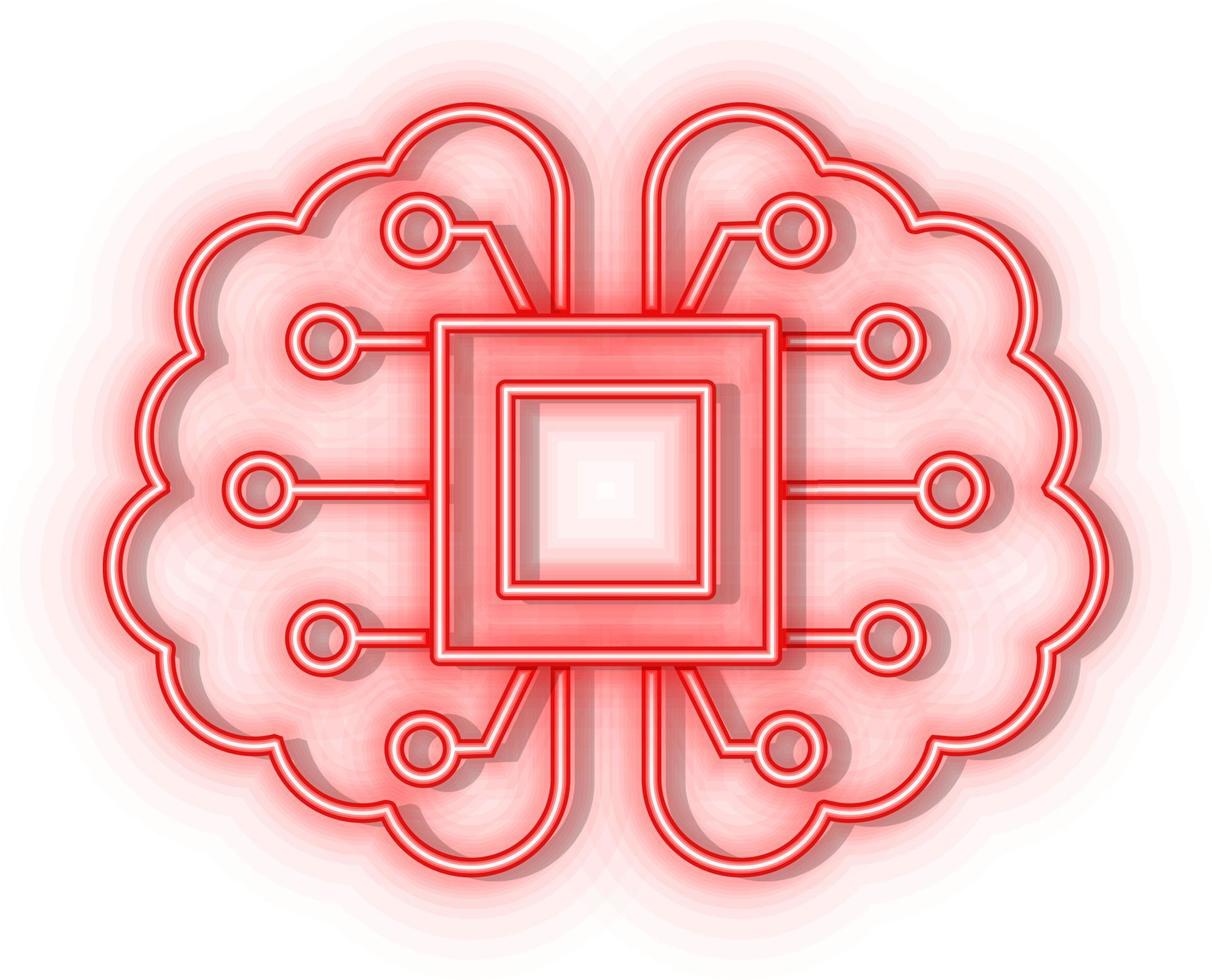 Retro style red neon vector icon brain, mechanism, intelligence red neon icon.