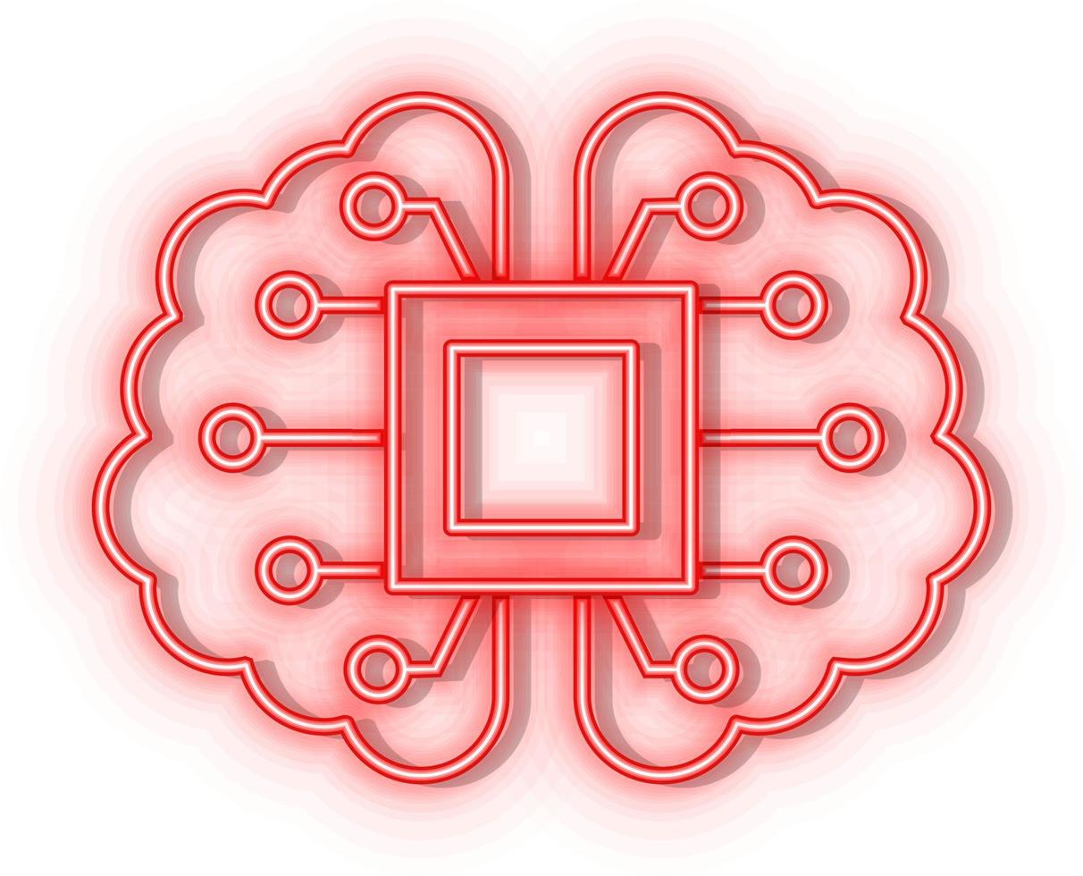 Retro style red neon vector icon brain, mechanism, intelligence red neon icon.