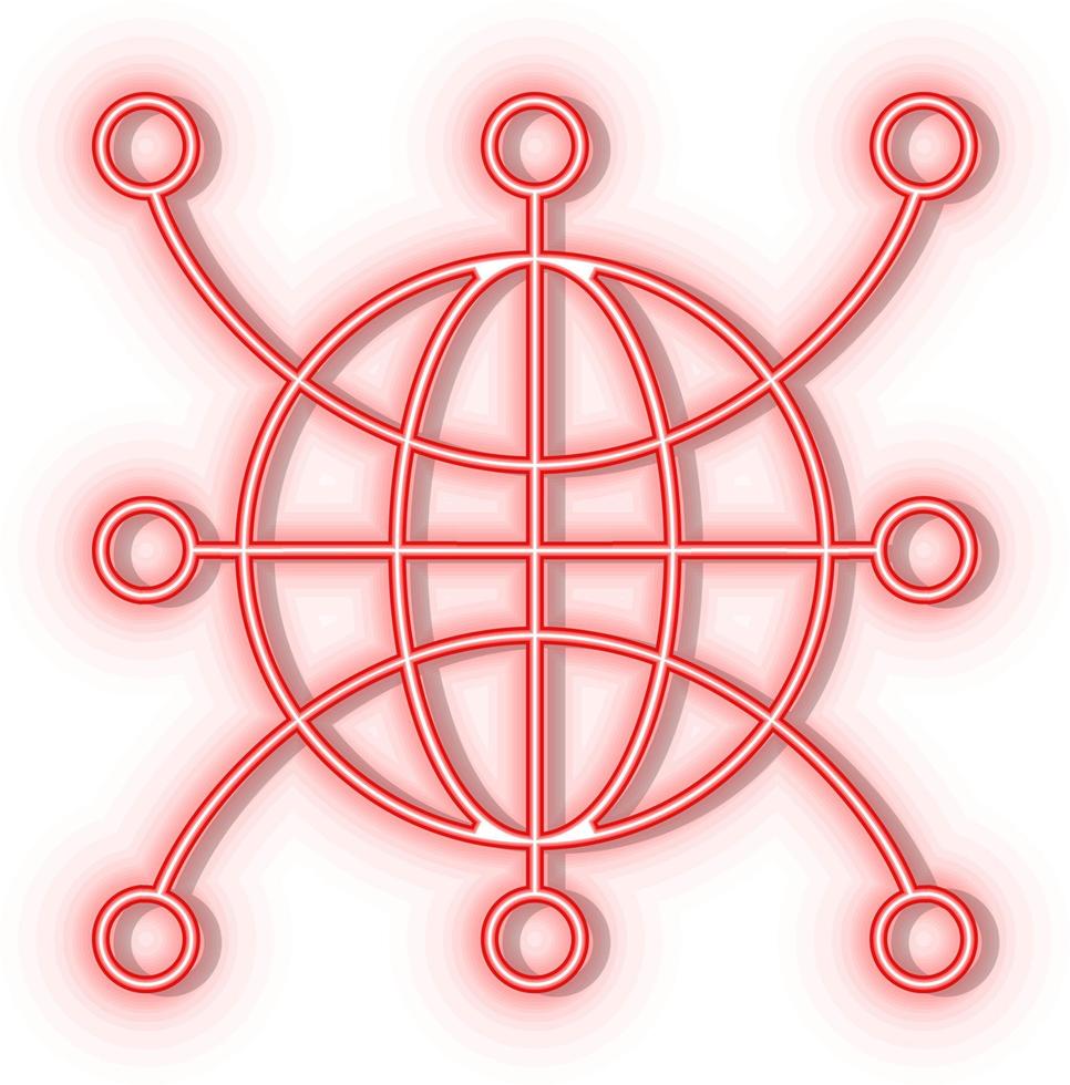 Retro style red neon vector icon web, global, network, world red neon icon.