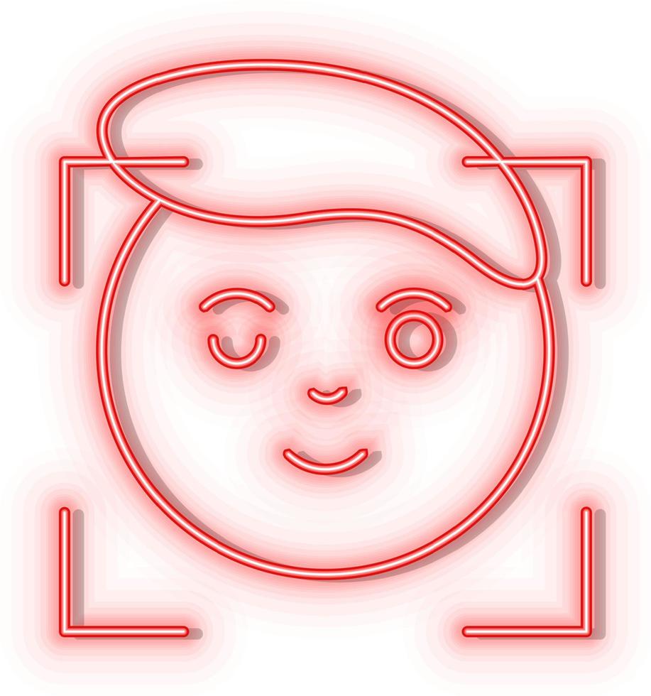 Retro style red neon vector icon analysis, facial, tech, smart red neon icon.