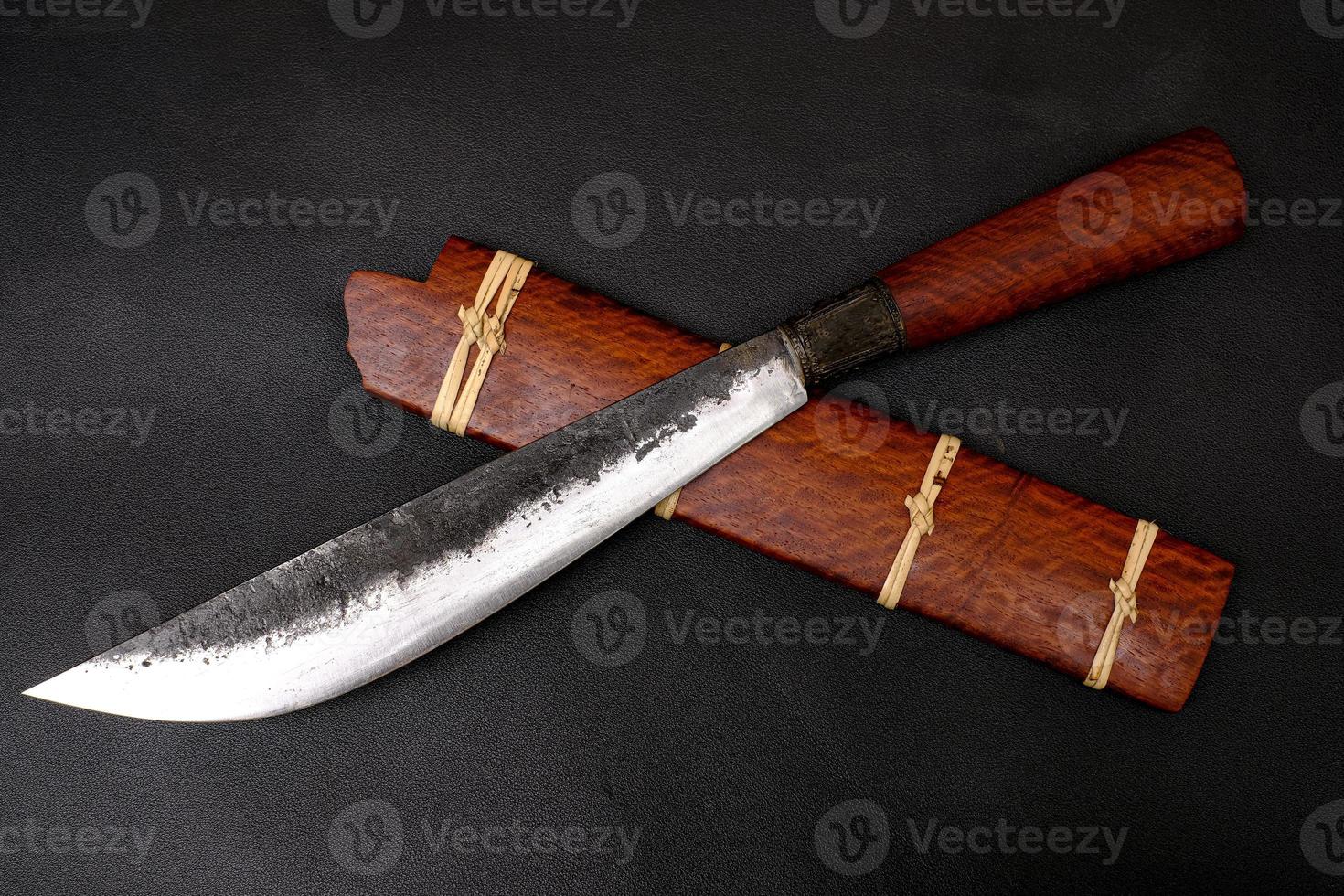 Knife of Native Thailand knife with wood sheath is handmade in Thailand photo