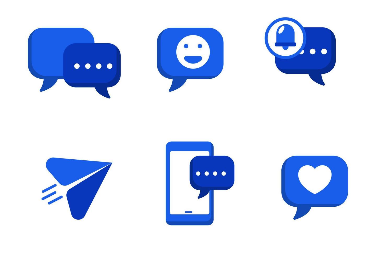 conjunto de chateando icono con azul plano diseño en aislado antecedentes vector