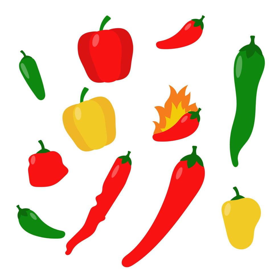 varios tipos de chile pimienta vector ilustraciones con plano estilo aislado en blanco antecedentes