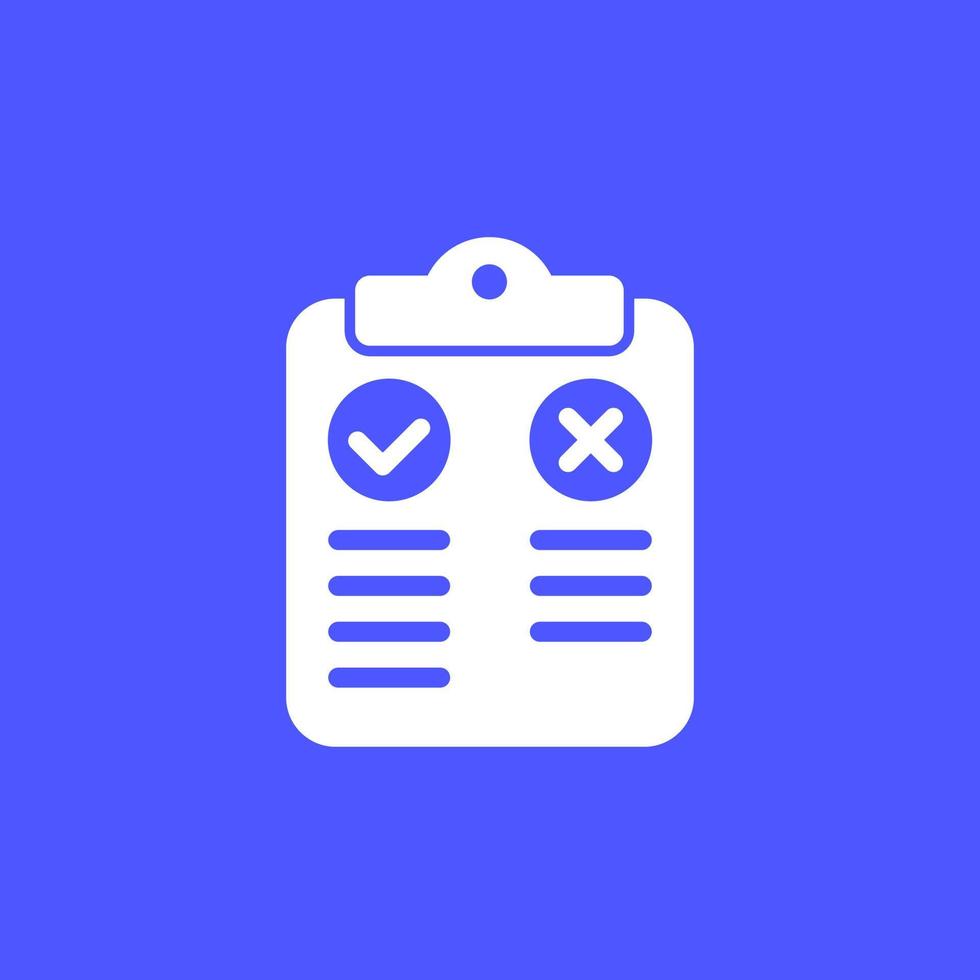 Pros and cons vector icon with clipboard