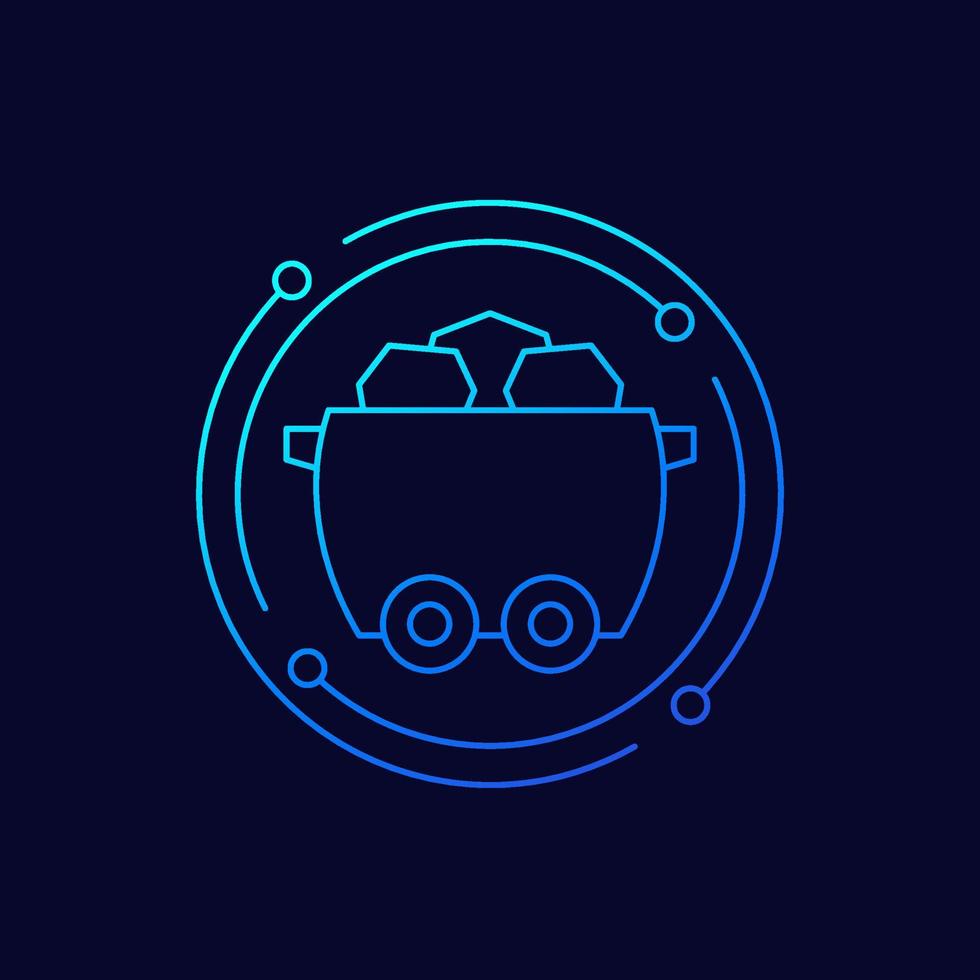 coal minecart or mine wagon line vector icon