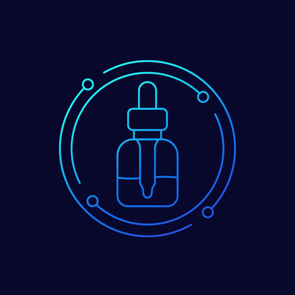dropper bottle line icon on dark vector