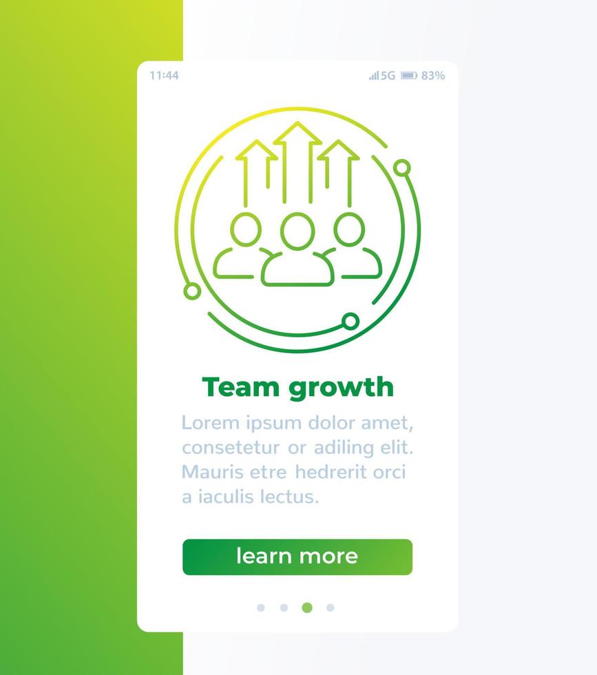 team growth and development mobile banner with line icon vector