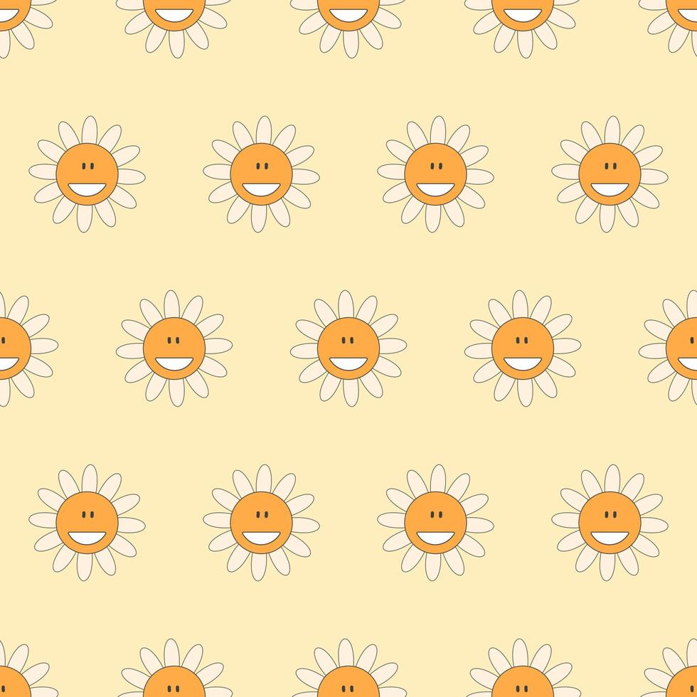 Groovy hippie 70s pattern. Funny cartoon flower daisy. trendy retro  style. vector