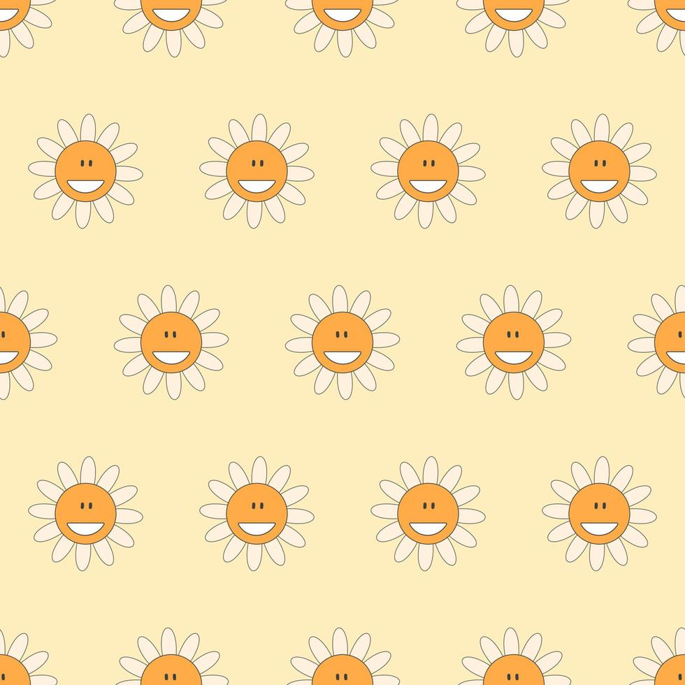 Groovy hippie 70s pattern. Funny cartoon flower daisy. trendy retro  style. vector